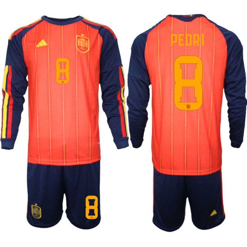 Men 2026 World Cup National Team Spain home red #8 long sleeve Soccer Jersey